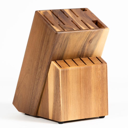 Coninx knife block made of acacia wood | Knife holder with 15 slots for chef knives | Wood knife block without knives | Fits 15 knives, sharpening steel | Knife holder for kitchen knives | 13 x 19 x 22 cm