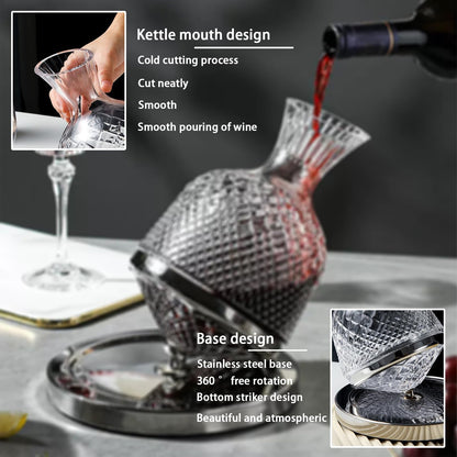 Decanter red wine, wine carafe, 1200ml decanter, 360-degree rotating wine decanter, rotating wine decanter, red wine decanter for wedding gift birthday Helovers'day Christmas Day