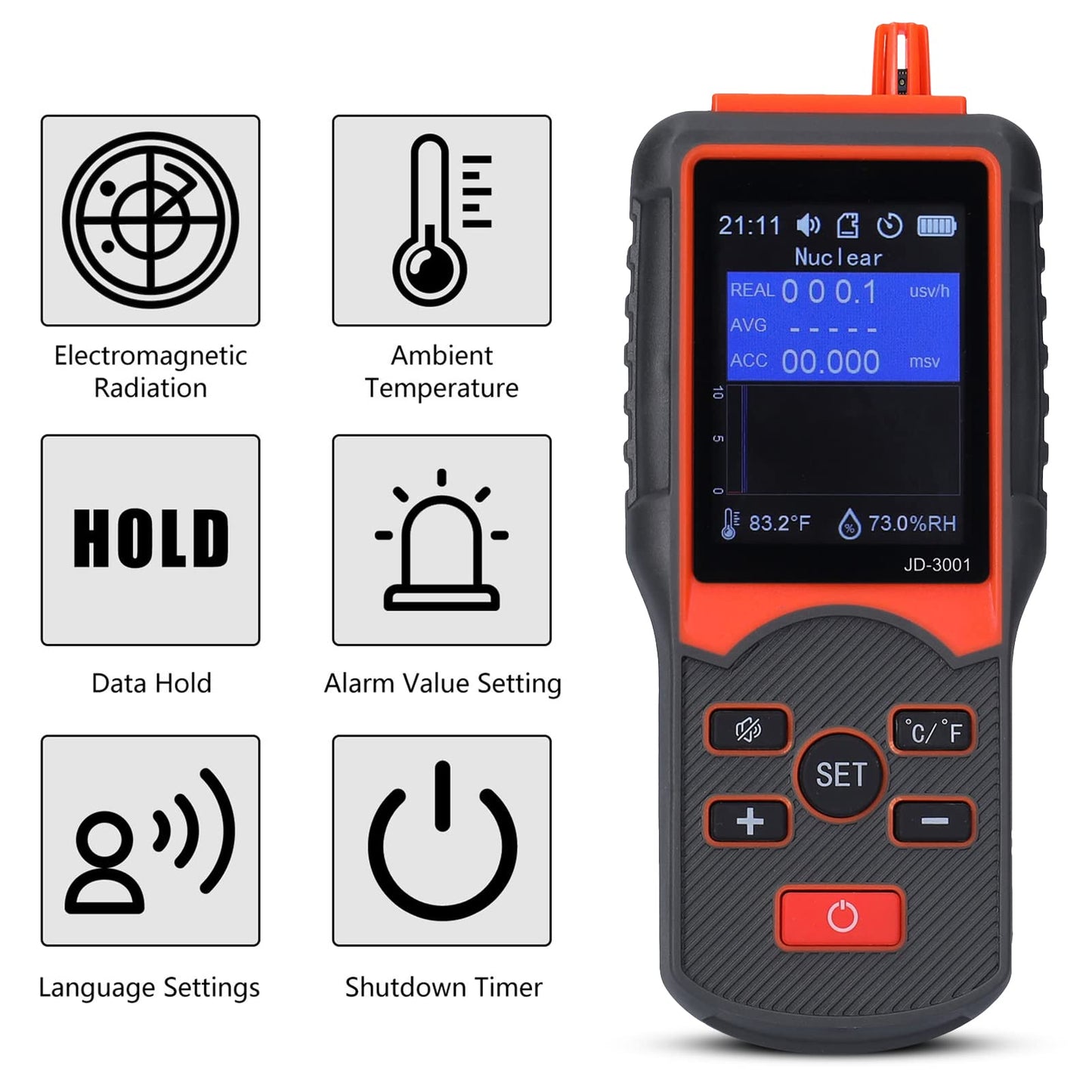 JD-3001 Nuclear Radiation Detector Geiger Counter Contamination Monitor Portable Outdoor Dosimeter Electromagnetic Radiation Detector