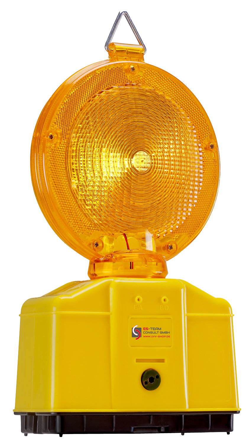 UvV construction lights 2 pieces LED warning light yellow with twilight function, Automatic day and night switching, including batteries and lamp key