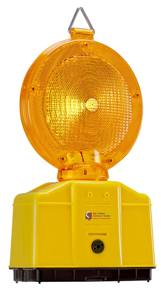 UvV construction lights 2 pieces LED warning light yellow with twilight function, Automatic day and night switching, including batteries and lamp key