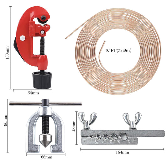 Finoki Brake Line Kit 25ft Brake Hose Flaring Tool Kit Car Brake Hose Flaring Tool Double Flaring Tool Car Brake Line Repair Parts.