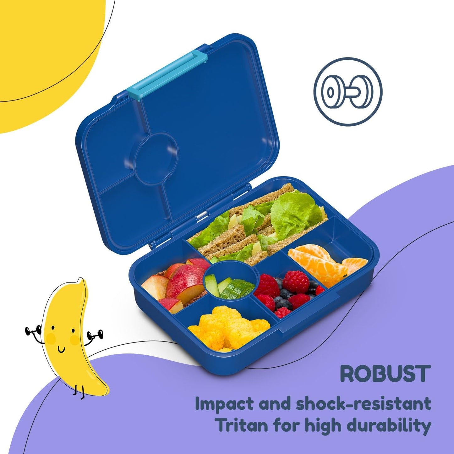 Smack snacks Bento box for kids - BPA-free, leak-proof, 4-6 compartments, modular, dishwasher safe, lunchbox for preschool, snack box, Navy Space, 20.8 x 4.5 x 15 cm.