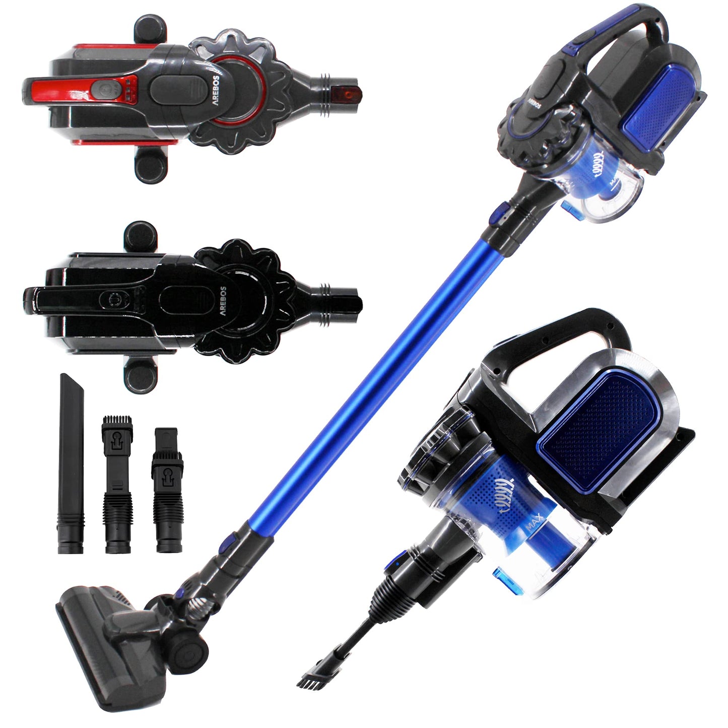 Arebos cordless handheld vacuum | 2-in-1 hand and floor vacuum | 2 powerful suction modes | Bagless | Up to 55 minutes cordless | with wall charging station | Blue