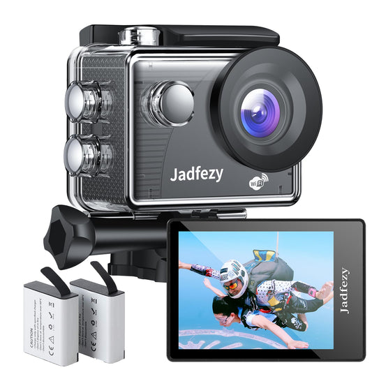 Jadfezy WiFi Action Cam HD 1080P, 12MP Action Camera Wide Angle 2" LCD Screen, Waterproof Underwater Camera up to 30m/98FT with 2×1050mAh Batteries and accessory Kit for helmet and bicycle etc.