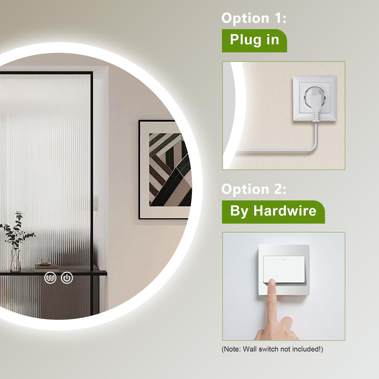 Trintion 70cm Round LED Mirror with Lighting, Touch Switch, Dimmable, 3 Color Adjustable Fog-Free Bathroom Mirror with Lighting (50cm)
