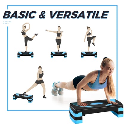 Yaheetech Fitness Aerobic Stepper with 3 levels (10/15/20 cm) Adjustable Step Bench, Non-slip training equipment for office and home in Blue.