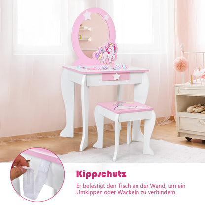 DREAMADE Kids Vanity Set with Stool and Removable Mirror, Princess Vanity Table for Kids, Dressing Table with Drawer, Kids Vanity for Girls (White)