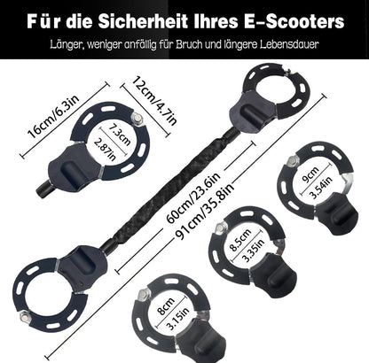 Lock for E scooter, handcuff lock for E roller, bike lock, E-bike/motorcycle, electric scooter lock with silicone protection against scratches. Includes a portable 4L storage bag.