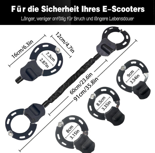 Lock for E scooter, handcuff lock for E roller, bike lock, E-bike/motorcycle, electric scooter lock with silicone protection against scratches. Includes a portable 4L storage bag.