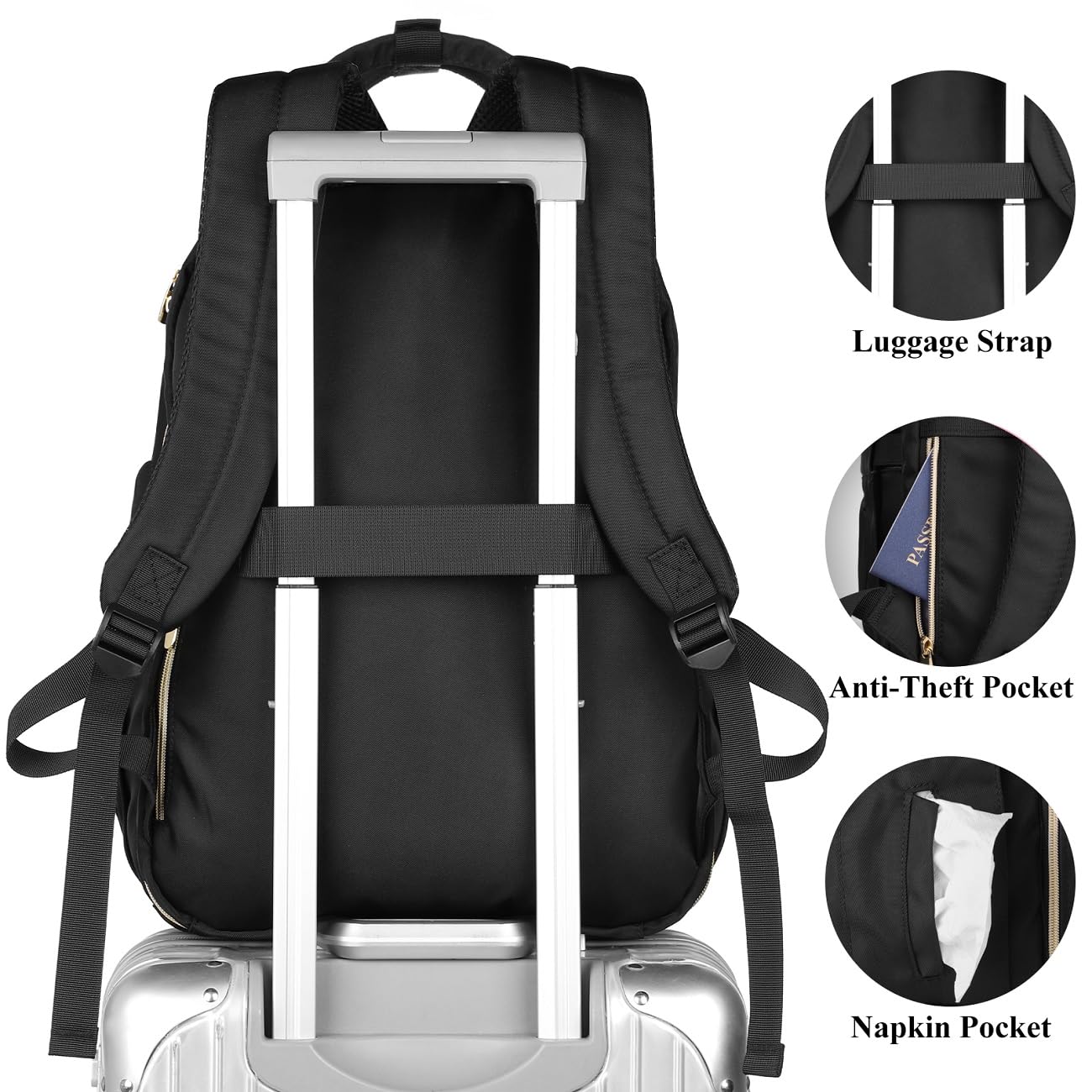 YAMTION 17.3 Inch Black Backpack for Women, School Backpack for Girls Teenagers with USB and Laptop Compartment for School University Office Work City