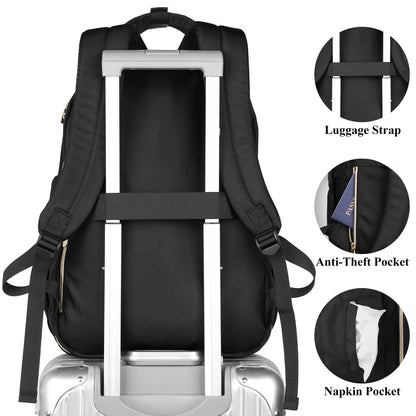 YAMTION 17.3 Inch Black Backpack for Women, School Backpack for Girls Teenagers with USB and Laptop Compartment for School University Office Work City