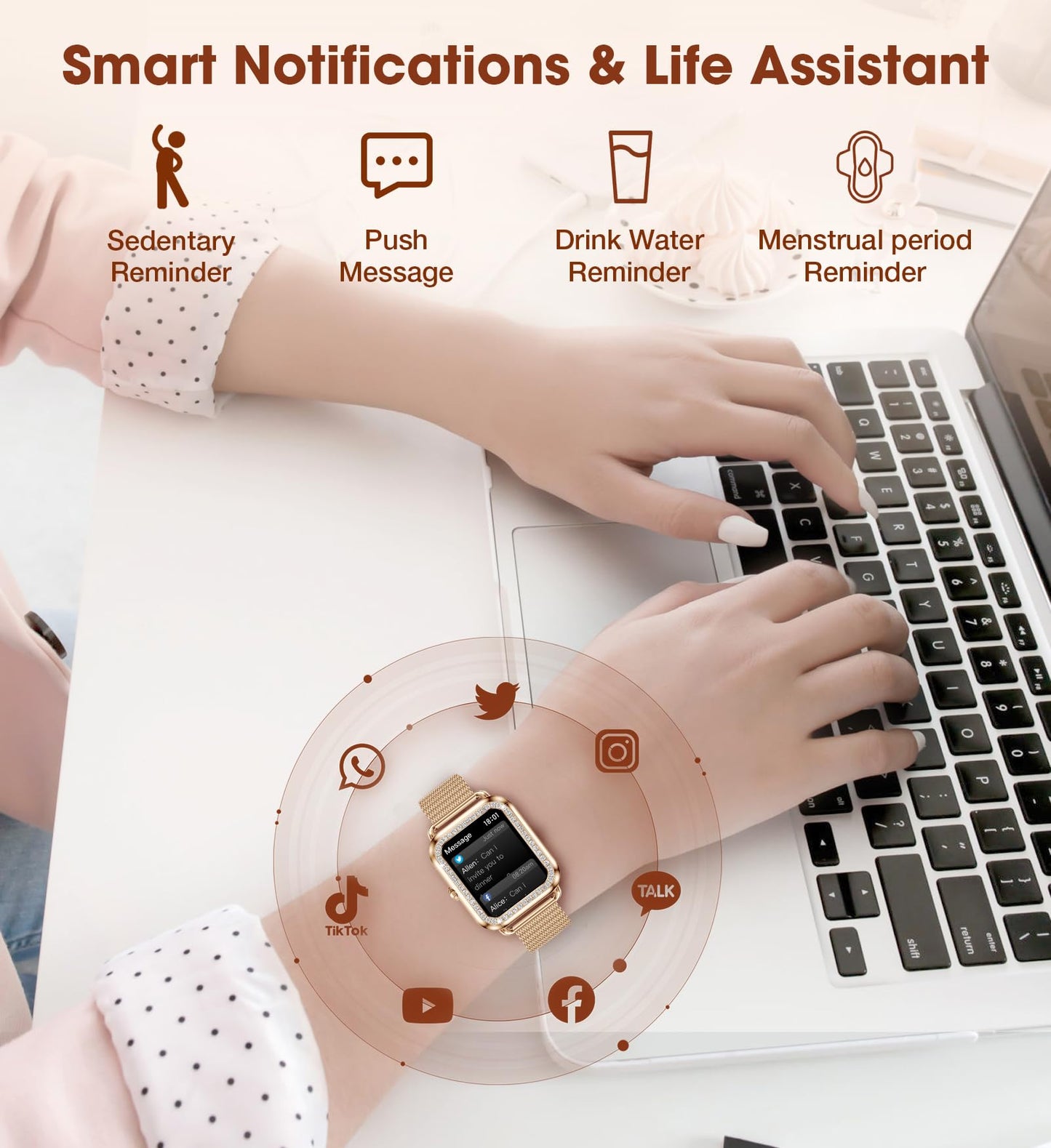Lefitus Smartwatch Fitness Women's Smart Watch with Bluetooth Call Answer Speakerphone 1.60 inch Screen 200+ Sport Modes Heart Rate Activity Tracker Pedometer for Android iOS