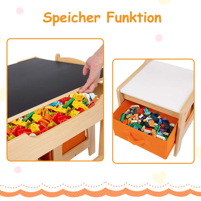 DREAMADE Multifunctional Kids Table Set, Children's Table with 2 Chairs & 2 Storage Boxes for extra space, removable tabletop with chalkboard for drawing, 3-piece Children's Furniture Set (Natural)