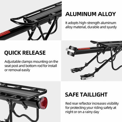 ROCKBROS bike rack for mountain bikes with quick release, reflector, 24-29 inches, with/without fender, aluminum alloy.