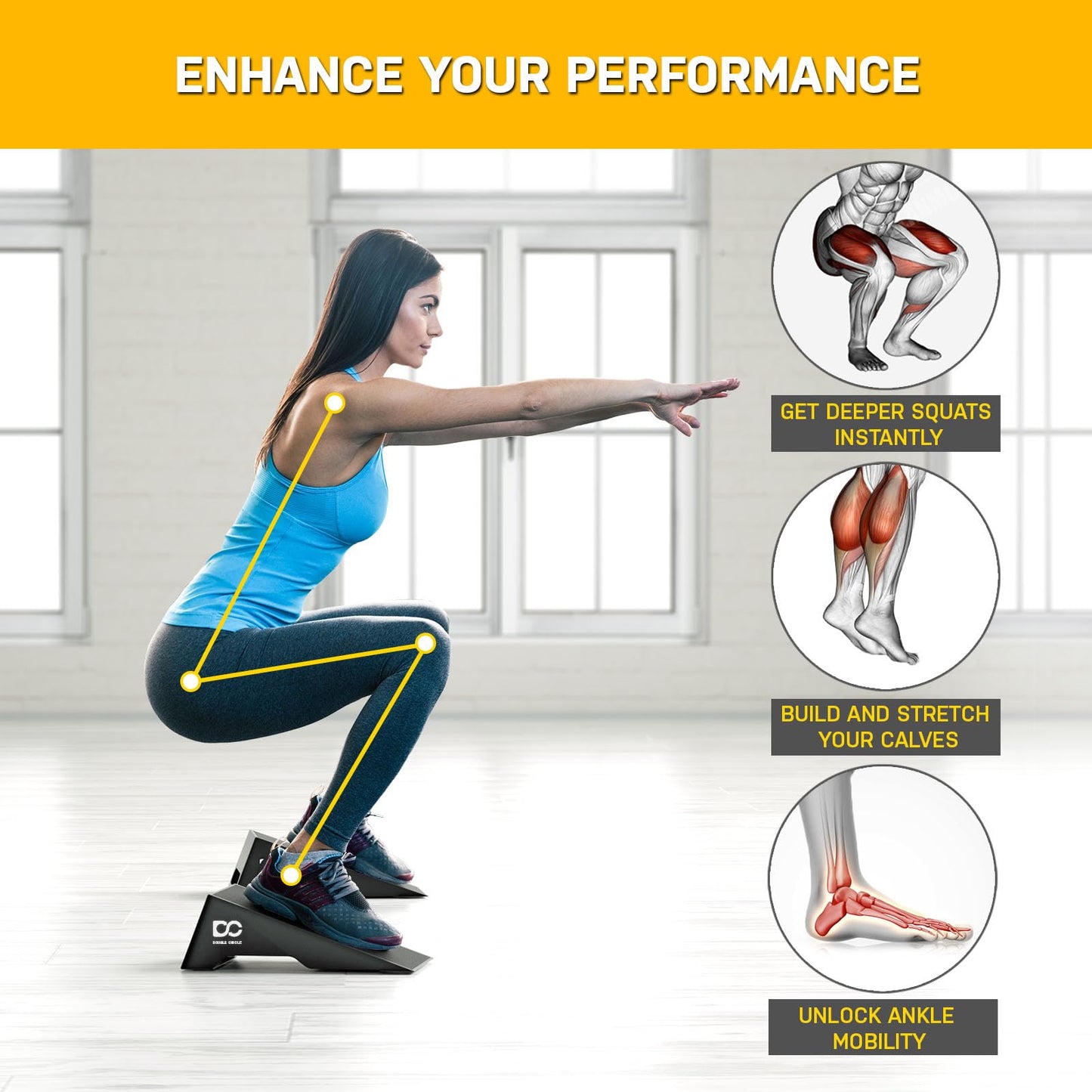 Double Circle Squat Wedge - Professional squat ramp for weightlifting and fitness, squat ramp for elevated heel squats and calf raises (20 Degree Non-Slip)