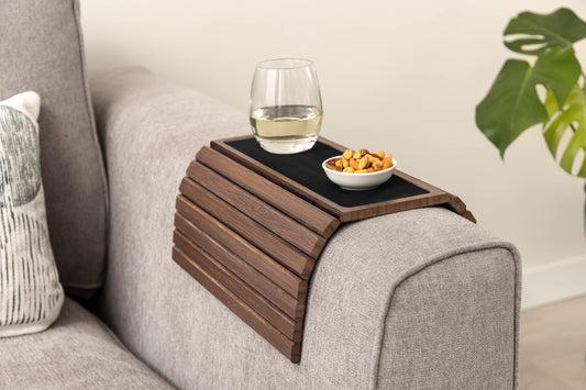 Kos Design sofa tray for couch - Bamboo tray for armrest, Sofa Butler armrest for organization, couch butler, Tray Table for armrests, iridescent color sofa trays with organizer.