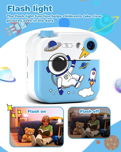 GREENKINDER Instant Camera for Kids, 2.4 Inch Screen Kids Camera with 32G Card & Printing Paper & Colorful Pens, Instant Camera Black and White Photo Camera, Gift for Kids 3-12 Years