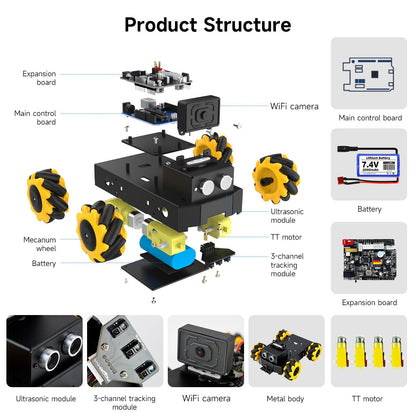 Yahboom UNO R3 AI Smart Robot Kit with Mecanum Wheel and ESP32 Camera. App Control for FPV Video. Great for STEM Programming Education. Perfect for Kids interested in Electronics.