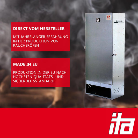 ITA Smokehouse 7003 - Premium XL smoking cabinet with 3 levels 111 cm - Alloy steel - Quality Made In EU Directly from the manufacturer - Smoker for cold smoking & hot smoking - For up to 13kg of meat