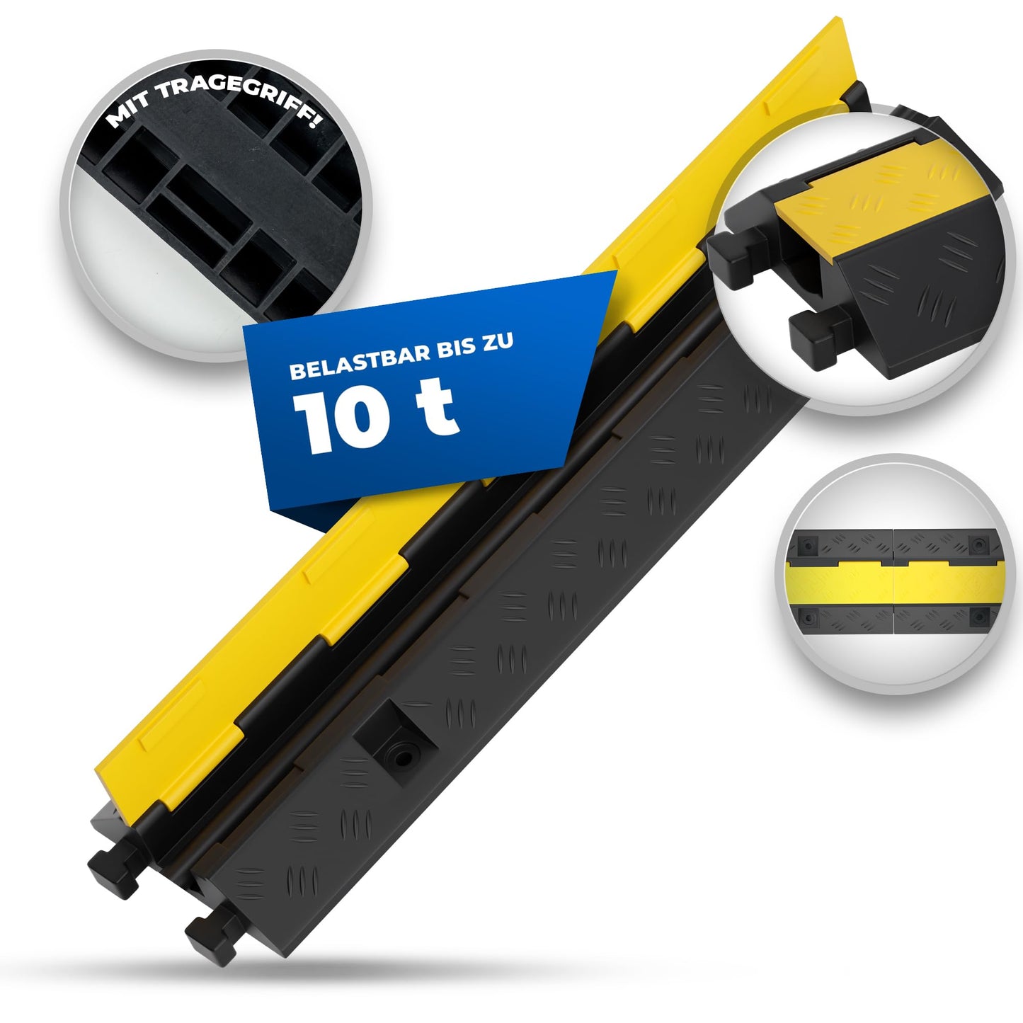 1-channel cable bridge with lid drivable stumble protection ramp bridge protector | 10 t load capacity | rubber