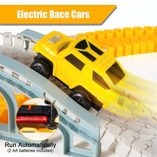 Kizplays 260pcs Car Race Track 6 Cars Excavator Toy from Toy Cars Highway from 3 4 5 6 Years Boys Girls, Flexible Track Crane Games, Electric Car Racing Track for Children Gift