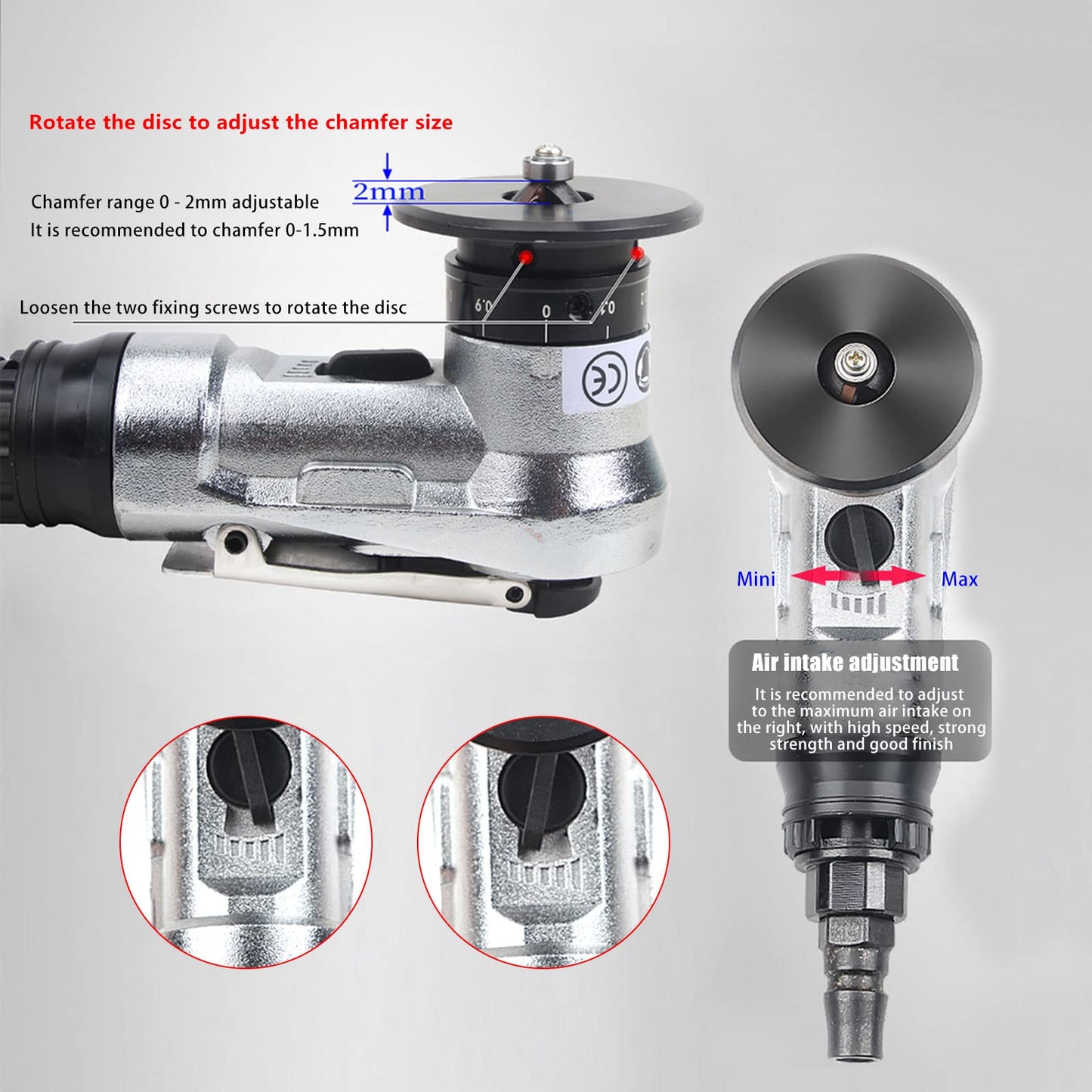 Pneumatic chamfering machine, mini handheld chamfering machine 45 degrees manual linear pneumatic chamfering trimming curved air tool with 1/4 inch air inlet for deburring.