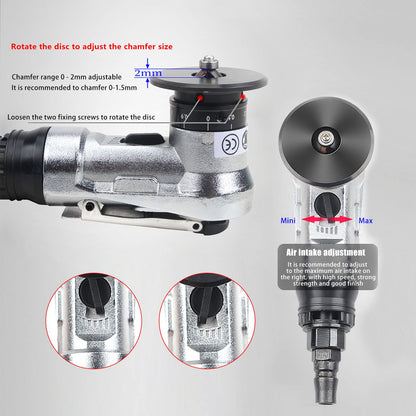 Pneumatic chamfering machine, mini handheld chamfering machine 45 degrees manual linear pneumatic chamfering trimming curved air tool with 1/4 inch air inlet for deburring.