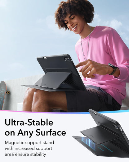 ESR case for iPad 11th generation, iPad (A16) 11th/10th gen case (2025/2022), Vertical stand function, Multiple viewing angles, Ultra stable case with pencil holder, Flip Series, Black.