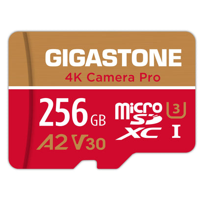 5 years of free data recovery] GIGASTONE 256GB MicroSDXC memory card, 4K camera pro, up to 100/60 MB/s, compatible with GoPro drone switch, A2 V30 U3 UHS-I Micro SD card + SD adapter