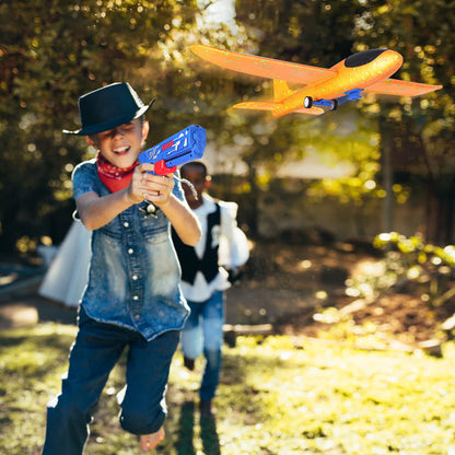 Airplane toy, foam glider catapult gun children's toy, kids outdoor garden interactive games children’s birthday gifts boys girls for ages 3 4 5 6 7 8 9 10 years.