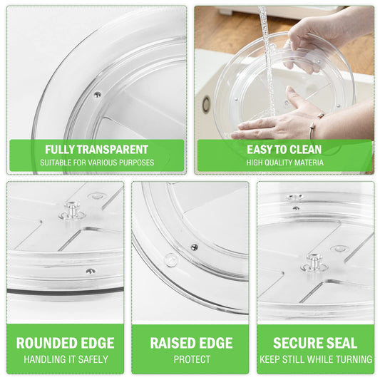 Refrigerator turntable, 2-piece Lazy Susan refrigerator organizer, clear turntable for kitchen cabinet, 360-degree rotating spice rack cabinet organizer (large + small)