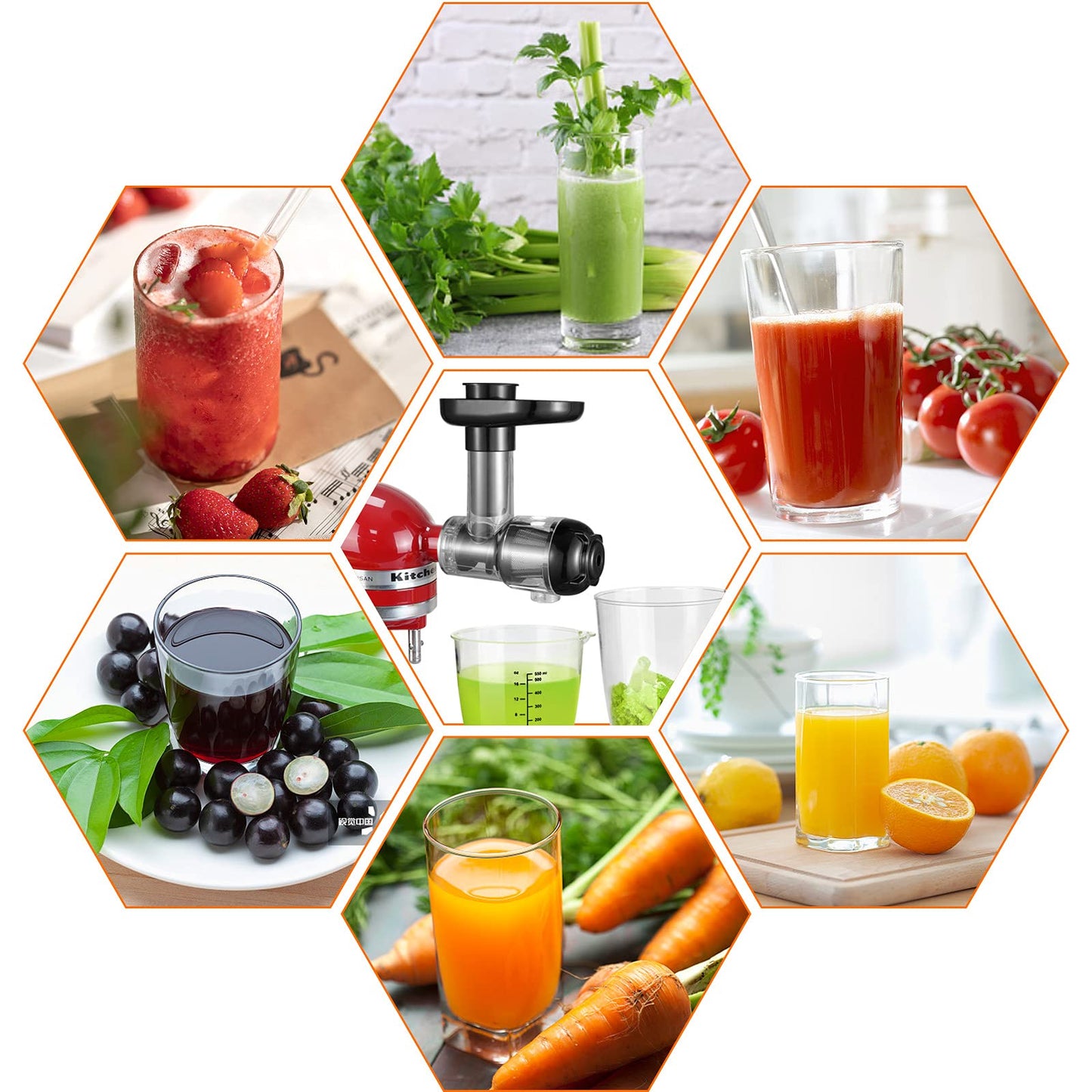 Gdrtwwh Juicer Attachment for KitchenAid Stand Mixer, Slow Juicer Citrus Juicer Accessory, Masticating Juicer Attachment for Vegetables and Fruits