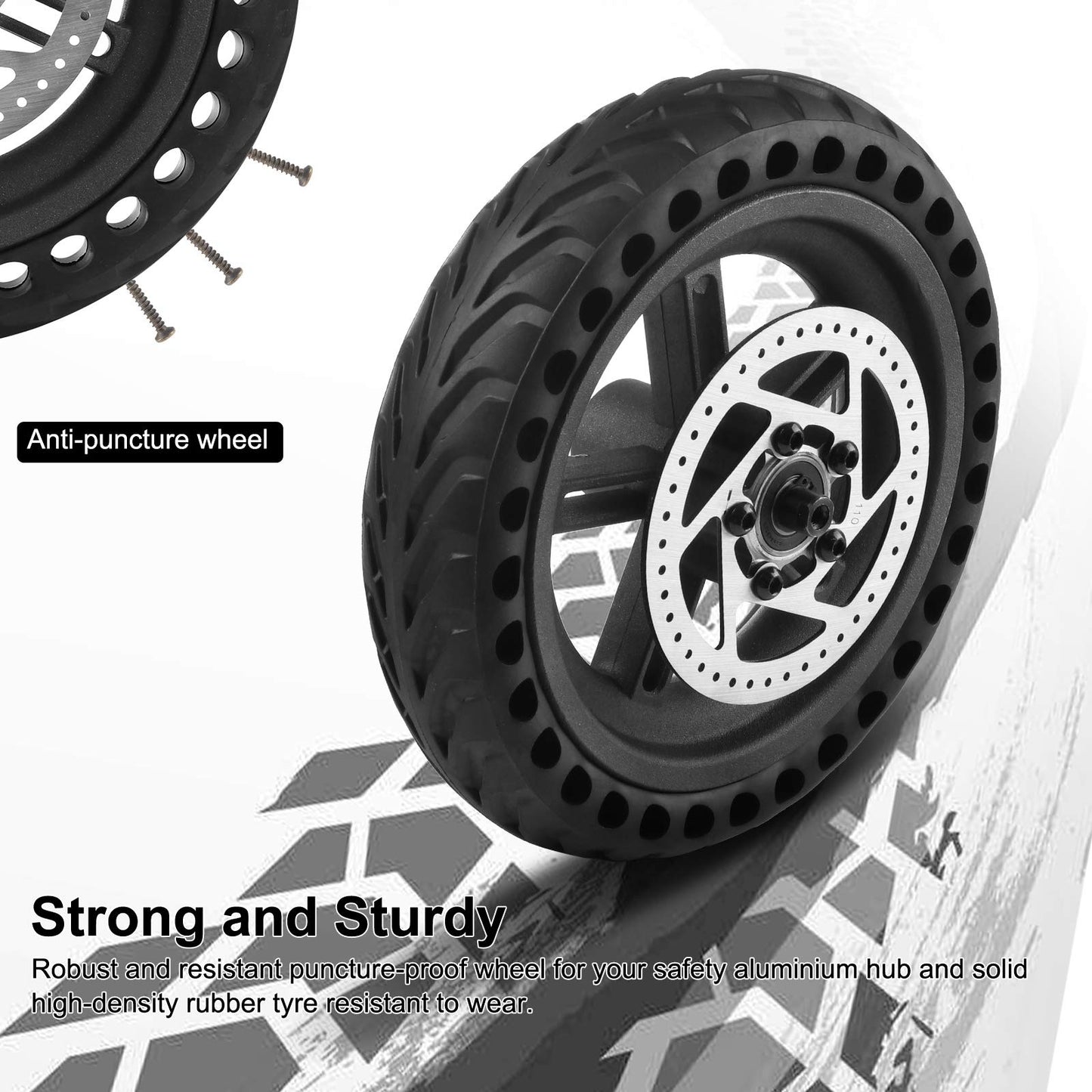 Coolty Xiaomi Scooter M365 solid tire with hub and brake disc, puncture-proof rear wheel compatible with Xiaomi Mijia M365 electric scooters.