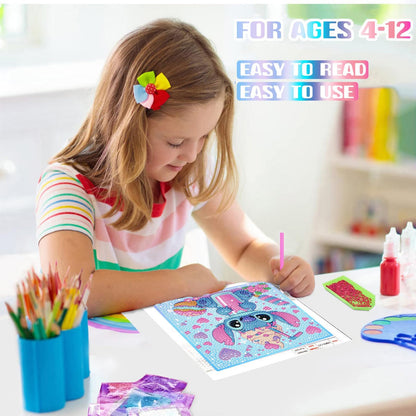 ZephyrHome 5D Diamond Painting Kit for Kids with frame, DIY Stitch Diamond Painting Set, Paint By Numbers Diamond Painting for Adults, Arts and Crafts Pictures for Home Wall Decor Cartoon Mosaic Making