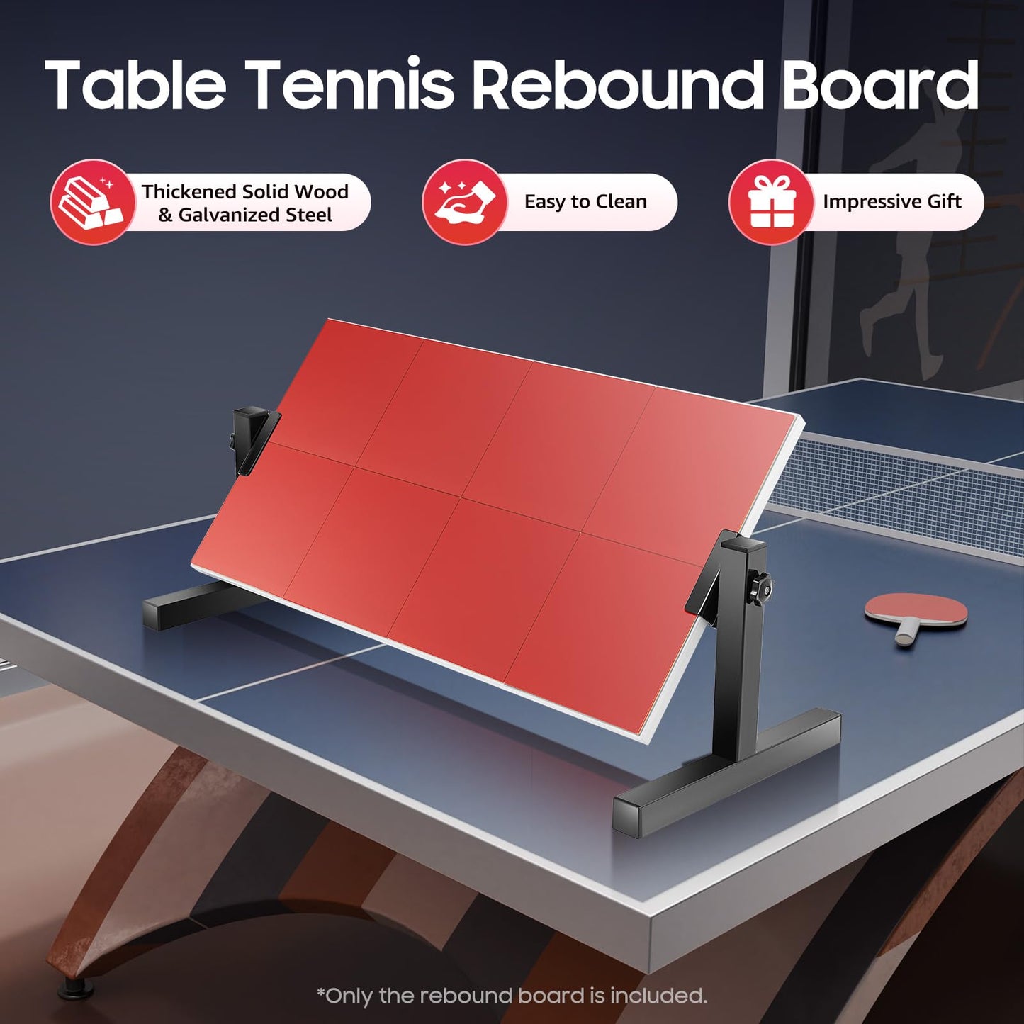 Ping Pong Rebounder Table Tennis Rebound Board with 8 red rubbers, self-training equipment for home gym indoor outdoor.