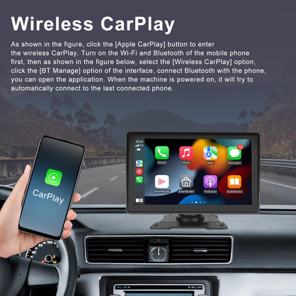 CAMECHO Wireless Carplay&Android Auto Display, 7-inch Portable Car Radio with Touchscreen, Car Play Monitor Supports Bluetooth/Siri/FM/Airplay/AUX+Rearview Camera.