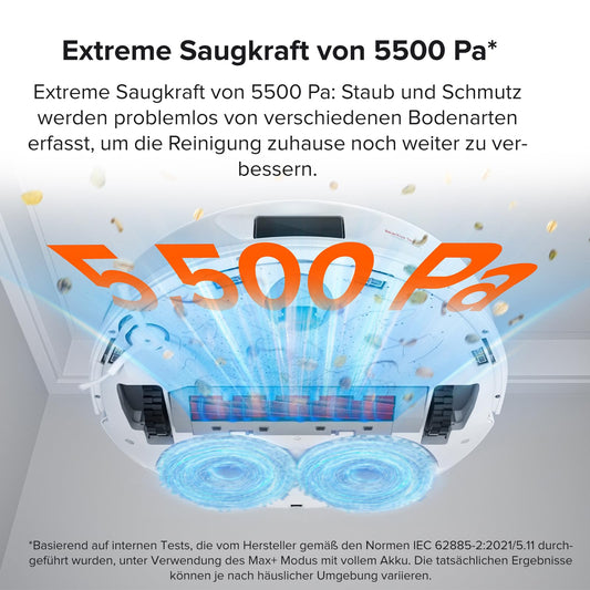 roborock Qrevo robot vacuum with mopping function, dust bin 5500 Pa suction power, 3D mapping, dual spinning mops automatic water refill, emptying, dust bag disposal, cleaning