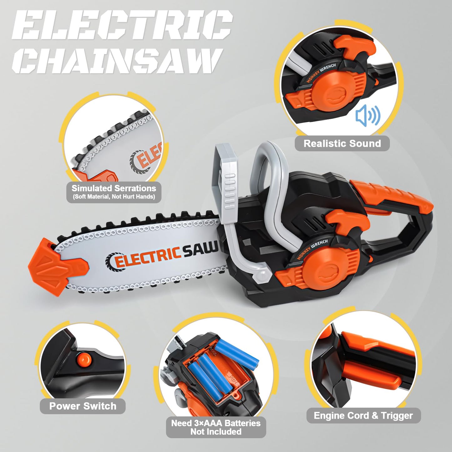 Vanplay tool box kids toy for ages 3 and up. Includes tools like chainsaw, electric drill, and circular saw. Perfect for children ages 3, 4, 5, and 6.