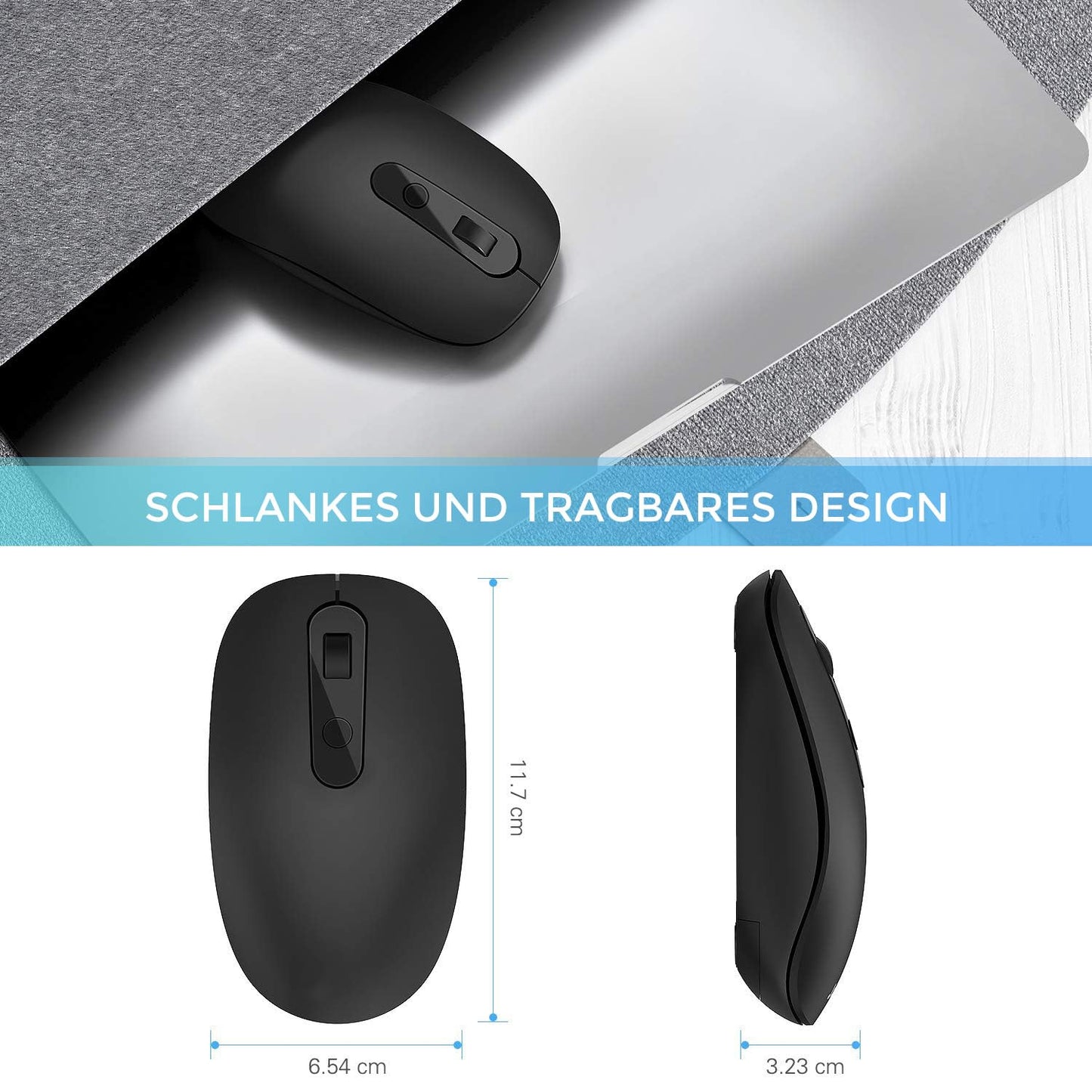 Seenda Wireless 2.4GHz Mouse [2-in-1] with USB-C Receiver - Quiet USB-C Wireless Mouse for PC, Laptop, MacBook, Tablet & Windows - 2400 DPI - Black.
