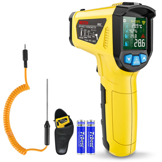 Infrared Thermometer Laser MESTEK Temperature Gauge with K Probe IR Pyrometer -50°C to 800°C Non-contact Color LCD Alarm Adjustable Emissivity for Kitchen.