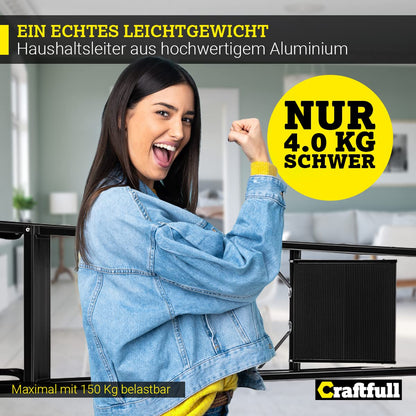 CRAFTFULL Step ladder CF-133A | 3-STEP VARIANT - 2-6 step ladder - Folding step stool - Stair ladder - Folding ladder - Household ladder - Standing ladder (6 steps Black Edition)