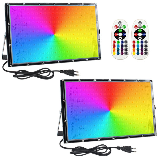 Elegant LED RGB spotlight outdoor 150W, 2pcs super-bright LED floodlights with plug construction spotlight floodlight IP65 waterproof outdoor spotlight for yard garden garage sports field.