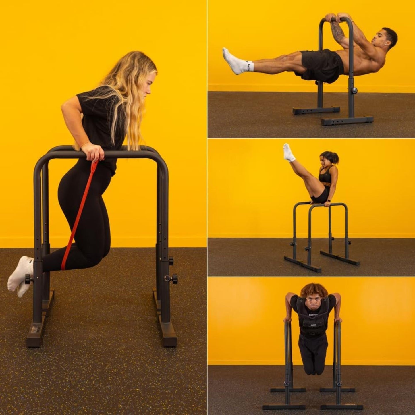 Gravity Fitness Dip Bars XL - Adjustable Parallettes for Calisthenics, Home Gym & Professional Use - 38mm handles for Dips, L-Sit, Push-Ups - sturdy bars for strength training