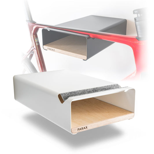PARAX bike holder - wall mount for bike - indoor bike storage - bike suspension made of aluminum & wood - birch bike rack.