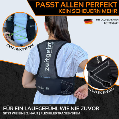 time spirit OUTDOOR® Running vest Women and Men Urban fit 2L optimal fit breathable ultralight running backpack 130-170gr hydration backpack Running Trailrunning Backpack