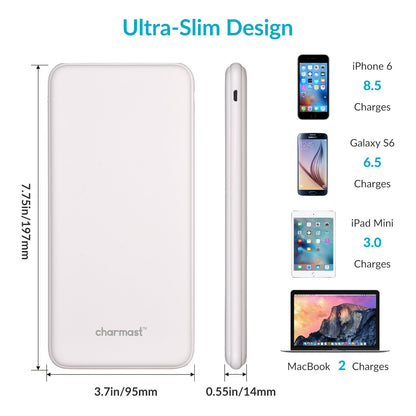 Charmast Power Bank, Ultra Slim Powerbank 26800mAh with 4 outputs & 3 inputs, USB C In & Out External Portable Chargers Compatible with iPhone 16/15/14/13/12 Pro Max Plus iPad Samsung Huawei Tablet (White)