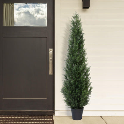 CROSOFMI Artificial Plants Large Cedar Tree 155 cm Fake Plants Realistic in Pot Plastic Fake Plant Outdoor Decoration (2 Pack)