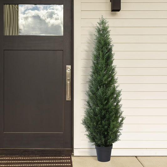 CROSOFMI Artificial Plants Large Cedar Tree 155 cm Fake Plants Realistic in Pot Plastic Fake Plant Outdoor Decoration (2 Pack)