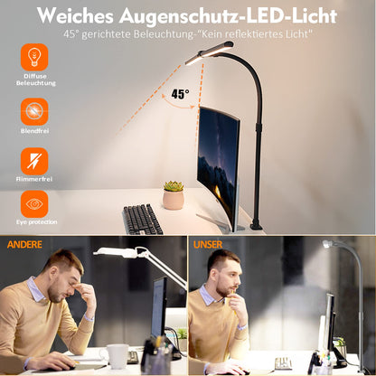 LOTTBUTY Double-headed Desk Lamp LED dimmable, 24W 80CM Home Office Daylight Desk Lamp, Swan Neck Office Table Lamp (Black, Clampable)